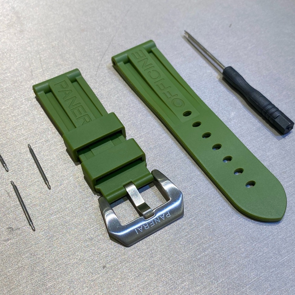 NEW Panerai Rubber Strap 24mm W/ Buckle & Extra Rods In GREEN
